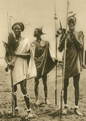 Shilluks, eingeborene Krieger, Sudan